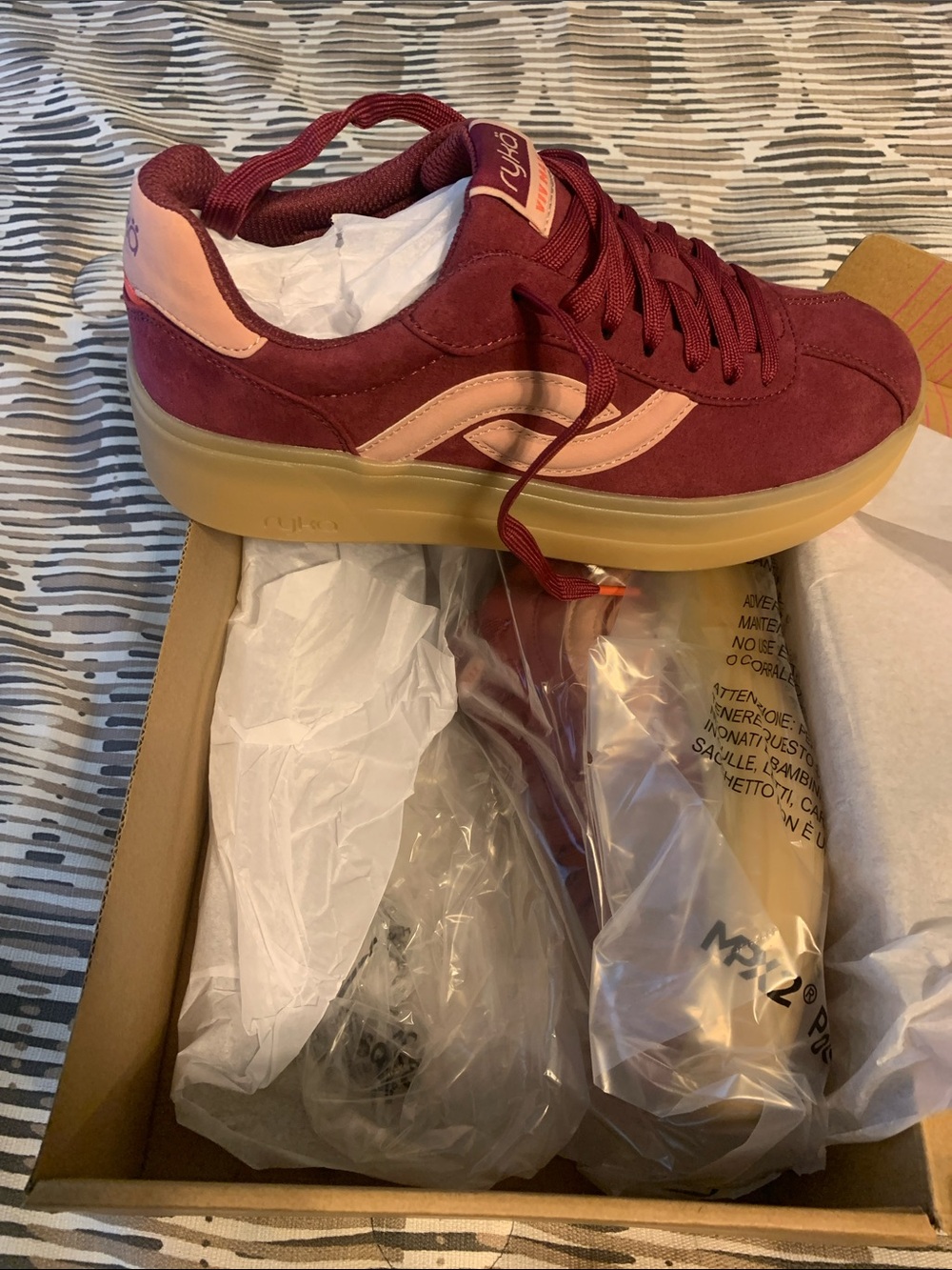 Ryka Burgundy and Blush Platform Lace-Up Sneaker